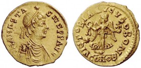 BARBARIC COINAGE IMITATING IMPERIAL ISSUES 
 Athalaric, 526-534 
 In the name of Anastasius, 491-518. Tremissis, Mediolanum after 493, AV 1.44 g. D ...