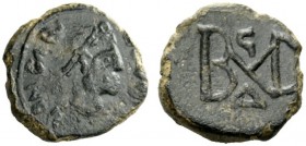 BARBARIC COINAGE IMITATING IMPERIAL ISSUES 
 The Burgundians or Francs. Gundobad, 473-516 
 In the name of Zeno, 474-491. Æ 4, uncertain mint in Gau...