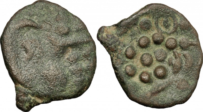 Celtic World. Britain, Durotriges. BI Stater, 58-40 BC. D/ Very stylized head of...