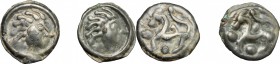 Celtic World. Gaul, Northwest. Senones. Lot of 2 Potin Units, 100-50 BC. D/ Stylized head right. R/ Stylized horse left; around, pellets. D&T 2640. De...