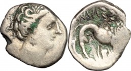 Celtic World. Cisalpine Gaul. AR Light Drachm, imitating Massalia 200-150 BC. D/ Female head right. R/ Lion standing right. AR. g. 2.25 mm. 15.00 Tone...