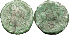 Greek Italy. Samnium, Southern Latium and Northern Campania, Cales. AE, 265-240 BC. D/ Head of Apollo left, laureate. R/ Man-headed bull right. HN Ita...