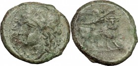 Greek Italy. Samnium, Southern Latium and Northern Campania, Suessa Aurunca. AE 20mm, 265-240 BC. D/ Head of Apollo left, laureate. R/ Man-headed bull...