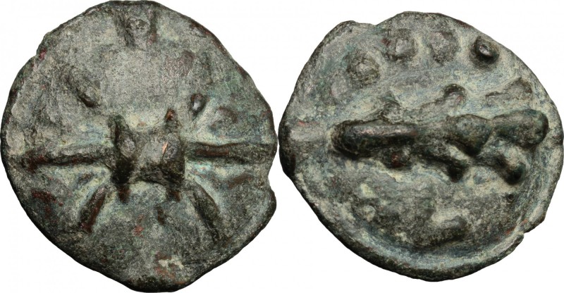 Greek Italy. Northern Apulia, Luceria. AE cast Quatrunx, 217-212 BC. D/ Thunderb...