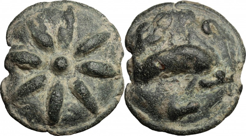 Greek Italy. Northern Apulia, Luceria. AE cast Terunx, 217-212 BC. D/ Eight-raye...