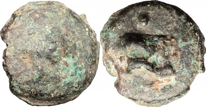 Greek Italy. Northern Apulia, Luceria. AE cast Biunx, 217-212 BC. D/ Shell. R/ A...