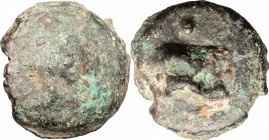 Greek Italy. Northern Apulia, Luceria. AE cast Biunx, 217-212 BC. D/ Shell. R/ Astragalos. HN Italy 677d. AE. g. 29.76 mm. 28.00 F.