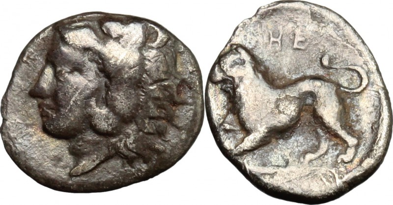 Greek Italy. Southern Lucania, Heraclea. AR Diobol, 430-400 BC. D/ Head of Herac...