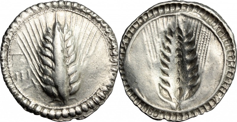 Greek Italy. Southern Lucania, Metapontum. AR Stater, 540-510 BC. D/ Ear of barl...