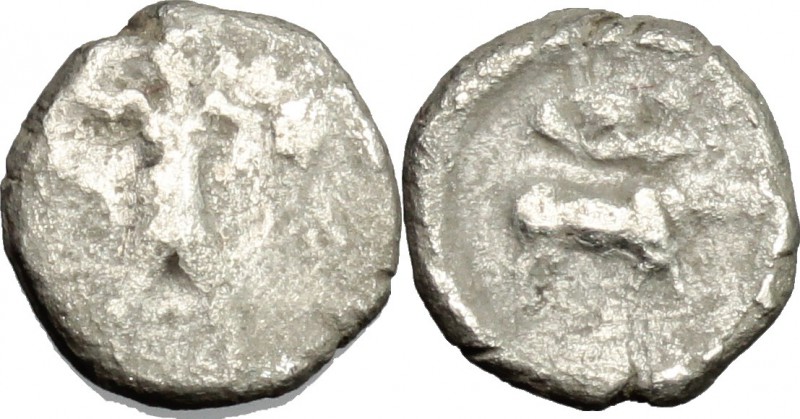 Greek Italy. Southern Lucania, Sybaris. AR Triobol, 453-448 BC. D/ Poseidon stri...