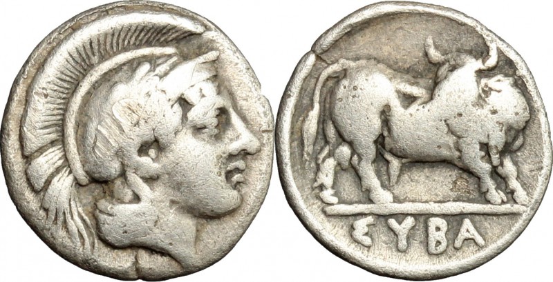 Greek Italy. Southern Lucania, Sybaris. AR Triobol, c. 446-440 BC. D/ Head of At...