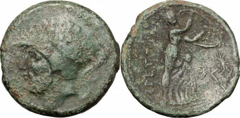 Greek Italy. Bruttium, The Brettii. AE Double, 211-208 BC. D/ Head of Ares left,...