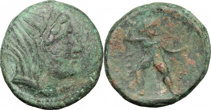 Greek Italy. Bruttium, Petelia. AE 20mm, 215-210 BC. Group A. D/ Head of Demeter...