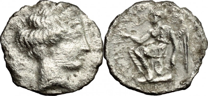 Greek Italy. Bruttium, Terina. AR Triobol, circa 420-400 BC. D/ Female head righ...