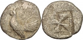 Sicily. Himera. AR Obol, before 482 BC. D/ Rooster standing left. R/ Incuse square with windmill pattern. SNG Cop. 297. AR. g. 0.83 mm. 11.00 Toned. A...