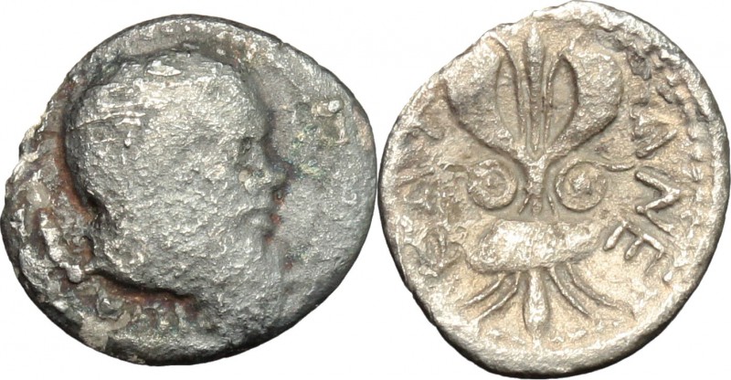 Sicily. Katane. AR Litra, c. 460 BC. D/ Head of satyr right. R/ Winged thunderbo...