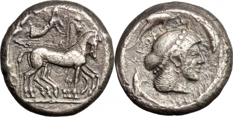 Sicily. Syracuse. Gelon (485-478 BC). AR Tetradrachm, 485-478 BC. D/ Quadriga ri...
