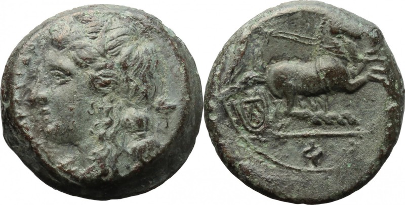 Sicily. Syracuse. Hiketas II (287-278 BC). AE Bronze, 287-278 BC. D/ Head of Kor...