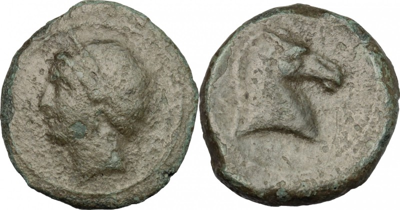 Punic Sardinia. Punic Sardinia. AE 25mm, 264-241 BC. D/ Head of Kore left, weari...
