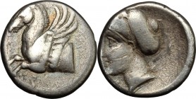 Continental Greece. Corinthia, Corinth. AR Hemidrachm, 400-375 BC. D/ Forepart of Pegasus left. R/ Head of Aphrodite left. BMC pl. IX. fig. 13. AR. g....