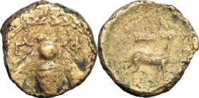 Greek Asia. Ionia, Ephesos. AE, 3rd-1st century BC. D/ Bee. R/ Stag standing right; above quiver. SNG Cop. 265. SNG Leipzig 1179. AE. g. 2.11 mm. 12.5...