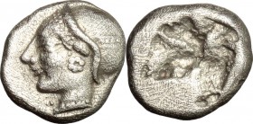 Greek Asia. Ionia, Phokaia. AR Diobol, 500-480 BC. D/ Head of Athena left, helmeted. R/ Rough incuse square. SNG Cop. 389-394. SNG Kayhan 522. AR. g. ...