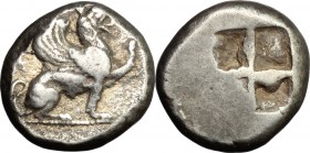Greek Asia. Ionia, Teos. AR Stater, 510-490 BC. D/ Griffin crouched right, left forepart raised. R/ Incuse square with four fields. SNG v. Aulock 2254...