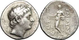Greek Asia. Lydia, Sardes. Seleukos II. Kallinikos (265-226 BC). AR Tetradrachm, 246-242 BC. D/ Diademed head right. R/ Apollo standing left, testing ...