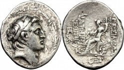 Greek Asia. Syria, Antioch. Demetrius I Soter (162-150 BC). AR Tetradrachm, 152-150 BC. D/ Diademed head right within laurel wreath. R/ Tyche, holding...
