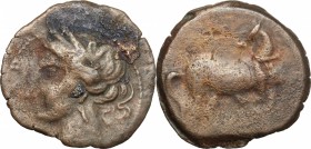 Africa. Zeugitania, Carthage. AE, 221-210 BC. D/ Head of Tanit left, wearing wreath. R/ Horse standing right, head turned back. SNG North Africa 307. ...