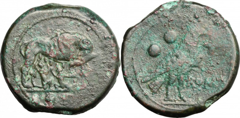 Anomalous Semilibral series. AE Sextans, 217-215 BC. D/ She-wolf standing right,...