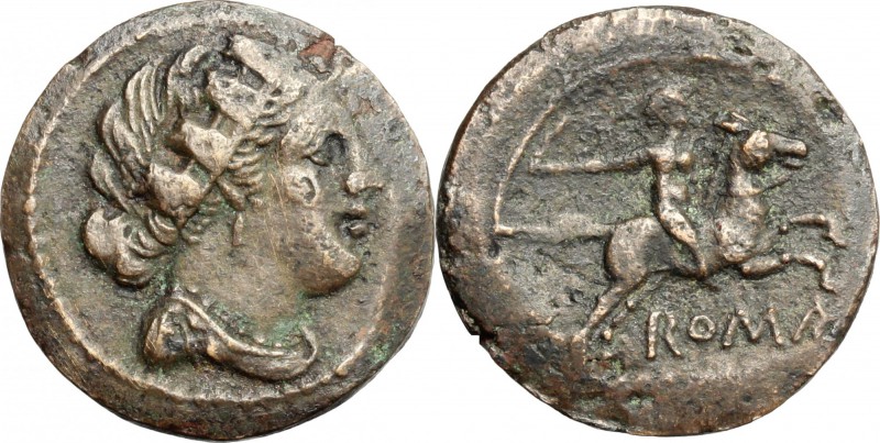 Anomalous Semilibral series. AE Semuncia, 217-215 BC. D/ Female bust right, turr...