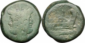 Sextantal series. AE As, after 211 BC. D/ Head of Janus, laureate; above, I. R/ Prow right. Cr. 56/2. AE. g. 38.39 mm. 33.00 Dark green patina. F.