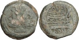 Q. Opimius. AE As, c. 169-158 BC. D/ Head of Janus, laureate. R/ Prow right. Cr. 190/1. B. 7. AE. g. 24.07 mm. 33.00 Good F.