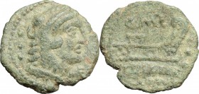 Q. Caecilius Metellus. AE Quadrans, 130 BC. D/ Head of Hercules right; wearing lion's skin; behind, three dots. R/ Prow of galley right. Cr. 256/4. AE...