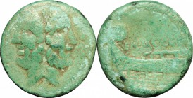C. Gargonius, Ogulnius and M. Vergilius. AE As, 86 BC. D/ Head of Janus, laureate. R/ Prow of galley left; above, inscription. Cr. 350A/3f. AE. g. 10....