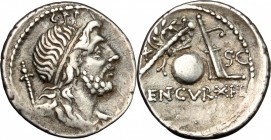Cn. Lentulus. AR Denarius, 76-75 BC. D/ Bust of the Genius of the Roman People right, diademed, draped. R/ Terrestrial globe between rudder and sceptr...