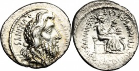 C. Memmius C.f. AR Denarius, 56 BC. D/ Head of Romulus (Quirinus) right, laureate and bearded. R/ Ceres seated right, holding torch and corn ear; at h...