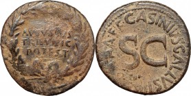 Augustus (27 BC - 14 AD) with C. Asinius Gallus. AE Dupondius, 16 BC. D/ Legend in three lines within oak-wreath. R/ Large SC surrounded by legend. RI...
