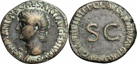 Germanicus, father of Caligula (died 19 AD). AE As, 40-41. D/ Head of Germanicus left, bare. R/ Large SC surrounded by legend. RIC (2nd ed; Caligula) ...