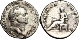 Vespasian (69-79). AR Denarius, 75 AD. D/ Head of Vespasian right, laureate. R/ Pax standing left, holding branch. RIC (2nd ed.) 772. AR. g. 2.84 mm. ...