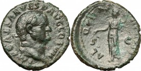 Vespasian (69-79). AE As, 76 AD. D/ Head of Vespasian right, laureate. R/ Aequitas standing left, holding scales and long rod. RIc (2nd ed.) 890. AE. ...