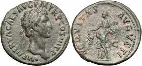 Nerva (96-98). AE As, 97 AD. D/ Head of Nerva right, laureate. R/ Aequitas standing left, holding scales and cornucopiae. RIC 77. AE. g. 11.15 mm. 29....
