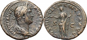 Hadrian (117-138). AE As, 132-134. D/ Bust of Hadrian right, laureate, draped. R/ Clementia standing left, holding patera and scepter. RIC 714.f. AE. ...