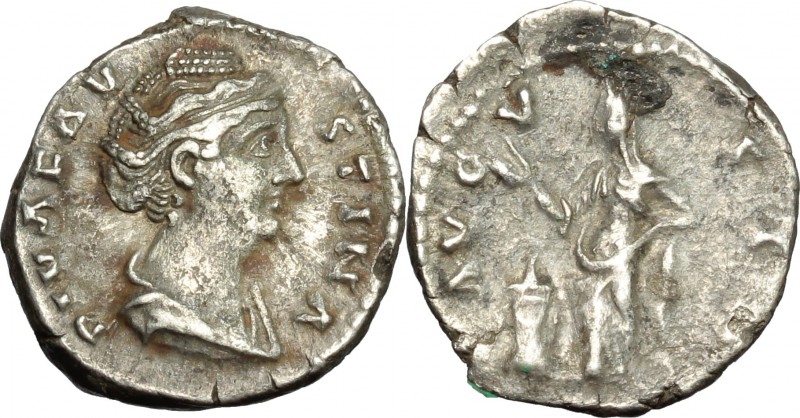 Faustina I (died 141 AD). AR Denarius, 141 AD. D/ Bust od Faustina Maior right, ...