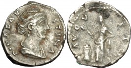 Faustina I (died 141 AD). AR Denarius, 141 AD. D/ Bust od Faustina Maior right, draped. R/ Pietas standing left; raising right hand; before, altar. RI...