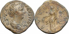 Faustina I (died 141 AD). AE Sestertius, 141 AD. D/ Bust of Faustina Maior right, draped. R/ Ceres standing left; holding corn-ears and torch. RIC (An...