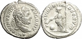Caracalla (198-217). AR Denarius, 210-213. D/ Head of Caracalla right, laureate. R/ Providentia standing left, holding wand over globe and scepter. RI...