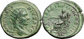 Caracalla (198-217). AE Dupondius, 211 AD. D/ Head of Caracalla right, radiate. R/ Fortuna seated left, holding rudder and cornucopiae; under the seat...