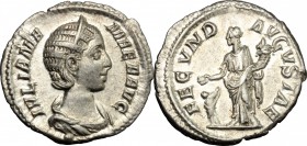 Julia Mamaea (died 235 AD). AR Denarius, 225-235. D/ Bust of Julia Mamaea right, diademed, draped. R/ Fecunditas standing left, holding right hand ove...
